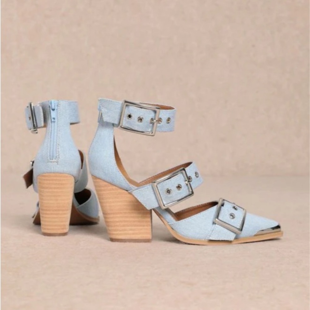 Stylish Blue Buckle Heels - Picture 3 of 4